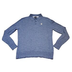 Ted Baker London Wembley LS Polo Shirt Mens Size 5 XL Blue 100% Merino Wool Logo